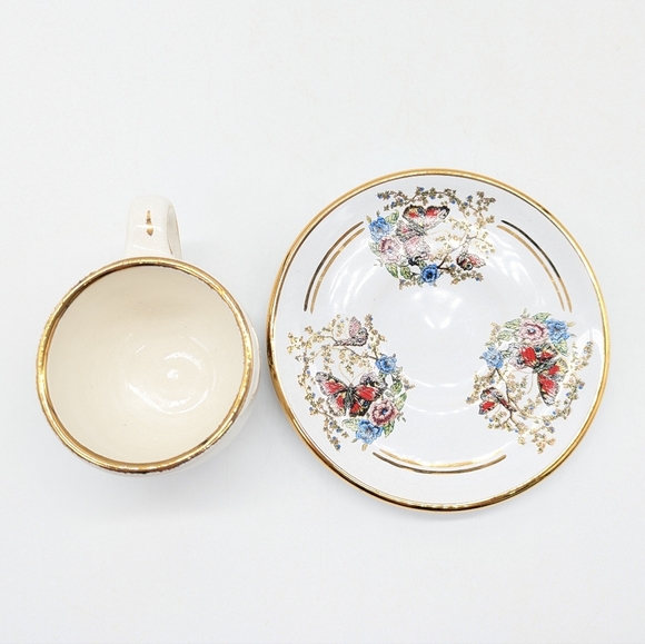 Manousakis Keramik Small Ceramic Butterfly Floral Bone China Espresso Tea Cup - Picture 7 of 13